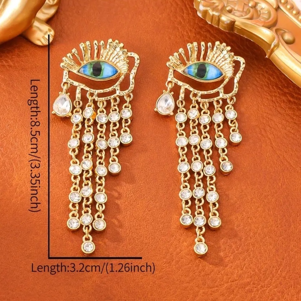 NEW! Evil Eye Long Tassel Statement Earrings. Boho Lucky Earrings 👁️ A3-125 - Picture 4 of 4